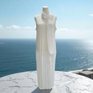 Unbranded Sheer Ivory Camisole Maxi Dress Pleated Skirt Scarf Size 16 Festival